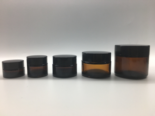 Bereifte gerade runde Form-Plastikkappe Amber Glass Cosmetic Jarss 5g 10g 120g