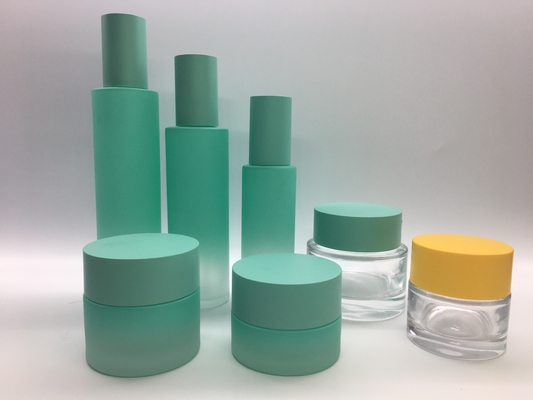 Gerade runde Lotionspumpflasche aus Glas und Cremetiegel für Hautpflegeverpackungen