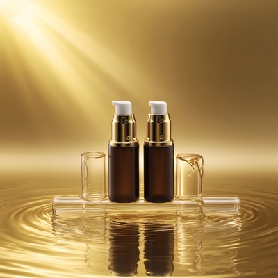 Glas-Lotion-Flasche 15 ml Dunkelrote Serumflasche mit glänzender Gold-/Silberpumpe Augenlotion-Flasche Pumpflasche Kosmetikflasche OEM