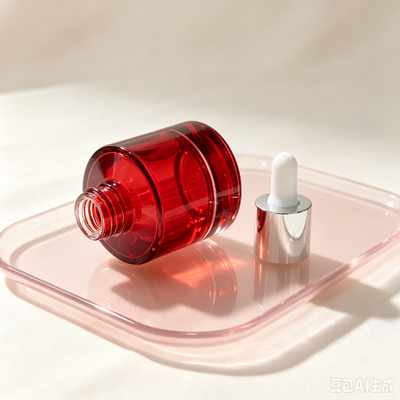 Red Transparent Glass Dropper Bottle, Thick Base Cosmetic Serum Oil Packaging Bottle with White Rubber Dropper
