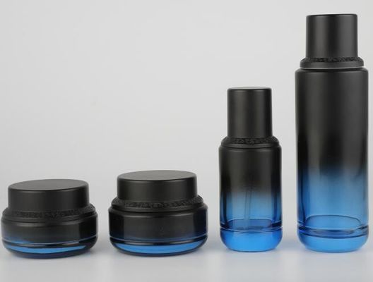 Kosmetik-verpackende Glaslotions-Flaschen-Cremetiegel-Hautpflege-Behälter mit schwarzer Kappe