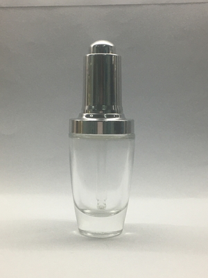 Luxussilberner Tropfenzähler der Klarglas-Tropfflasche-30ml für Serum-ätherisches Öl