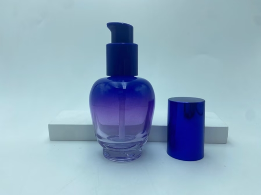Glas Lotion Flasche 30ml Blauer Schrägserum Flasche mit Ölpumpe Flasche Pumpe Flasche Kosmetikflasche OEM