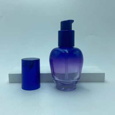Glas Lotion Flasche 30ml Blauer Schrägserum Flasche mit Ölpumpe Flasche Pumpe Flasche Kosmetikflasche OEM