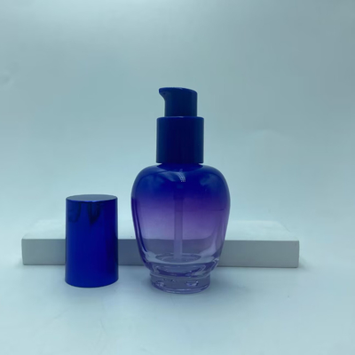 Glas Lotion Flasche 30ml Blauer Schrägserum Flasche mit Ölpumpe Flasche Pumpe Flasche Kosmetikflasche OEM