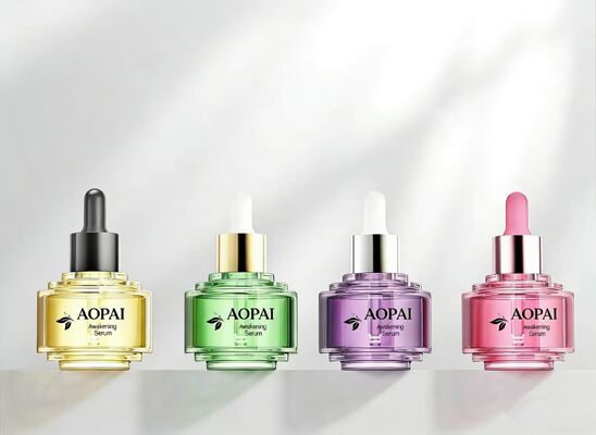 Luxuriöse zweifarbige 30-ml-Tropfflasche aus Glas. Neues, stilvolles Step-Up-Design für die Hautpflege-Essenzölflasche