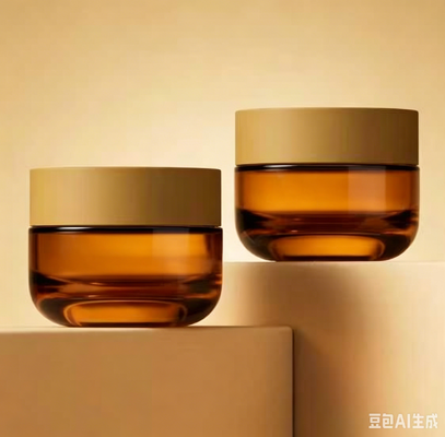 Luxury Amber Glass Jar Cosmetic with Lid and Thick Bottom PP Cap