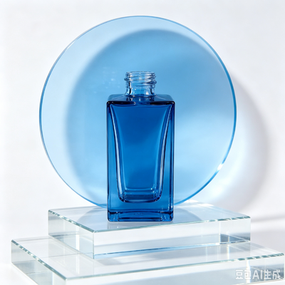Blue Transparent Glass Dropper Bottle, Thick Base Square Cosmetic Serum Oil Packaging Bottle with White Rubber Dropper