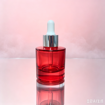 Red Transparent Glass Dropper Bottle, Thick Base Cosmetic Serum Oil Packaging Bottle with White Rubber Dropper