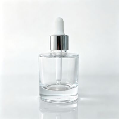 Red Transparent Glass Dropper Bottle, Thick Base Cosmetic Serum Oil Packaging Bottle with White Rubber Dropper