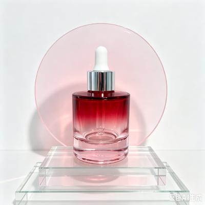Red Transparent Glass Dropper Bottle, Thick Base Cosmetic Serum Oil Packaging Bottle with White Rubber Dropper