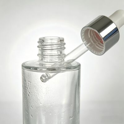 50ml Thick Base Glass Dropper Bottle, Silver Collar & White Nipple, Empty Bottle for Serum Essential Oil Cosmetic Pack