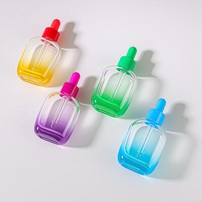 30ml Gradient Color Flat Square Glass Dropper Bottle Luxury Cosmetic Serum Essential Oil Bottle With Colorful Dropper Cap