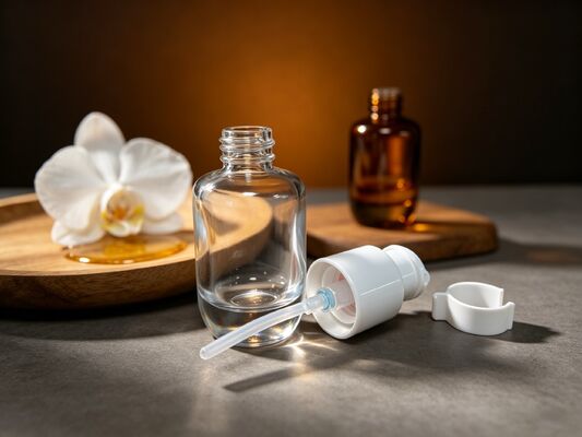30ml&50ml Clear Glass Lockable Pump Bottle, Empty Serum Essential Oil Foundation Bottle,  Wholesale Skincare Packaging